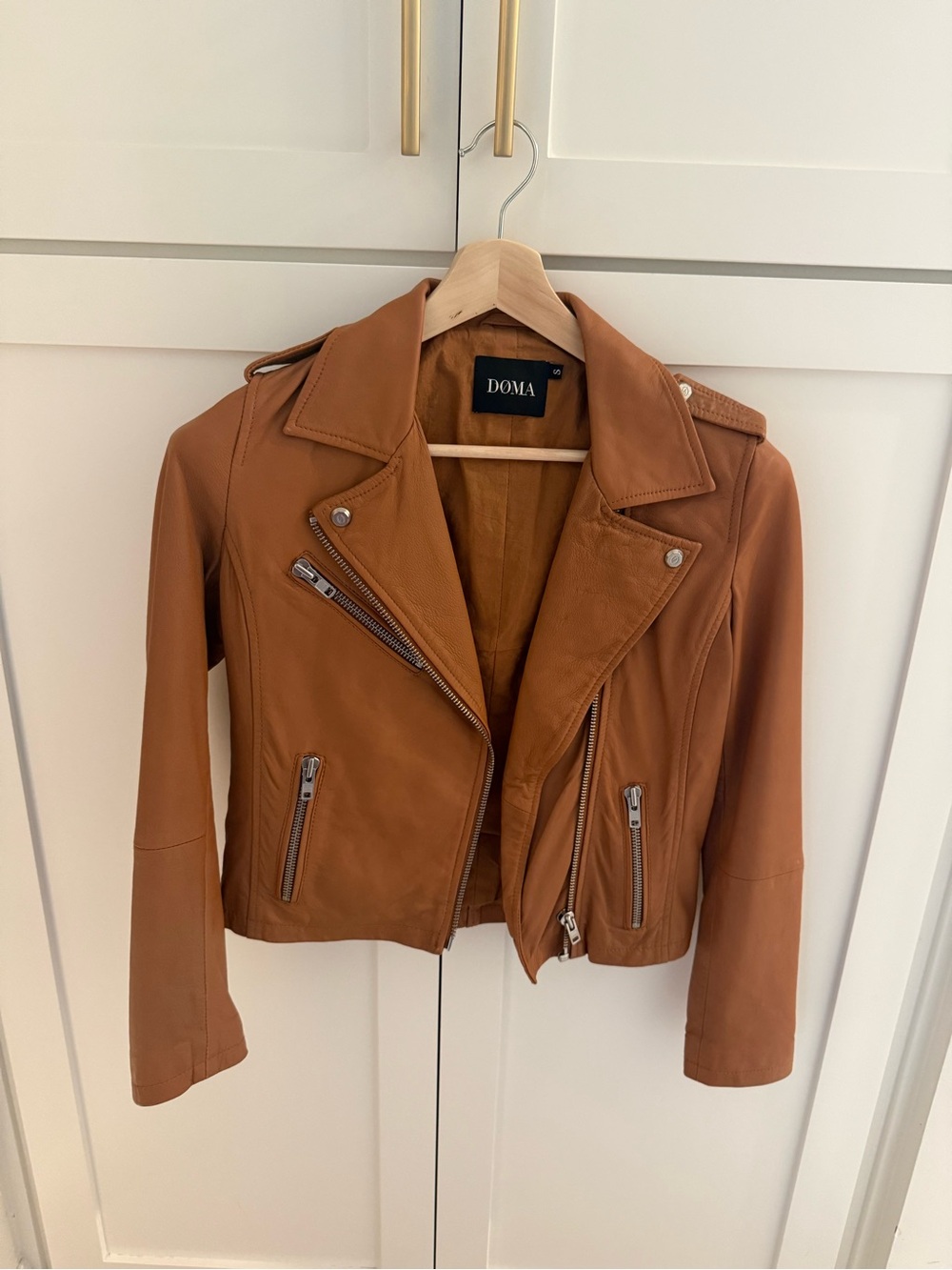 Doma Cognac Brown Leather Moto Jacket